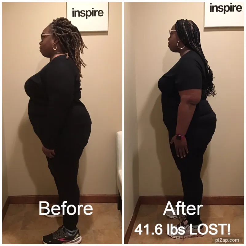 Go Figure Health client before and after — 41.6 lbs lost