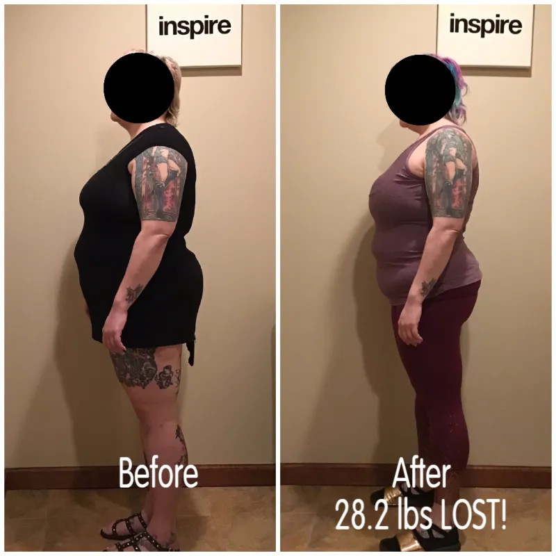 Go Figure Health client before and after — 28.2 lbs lost