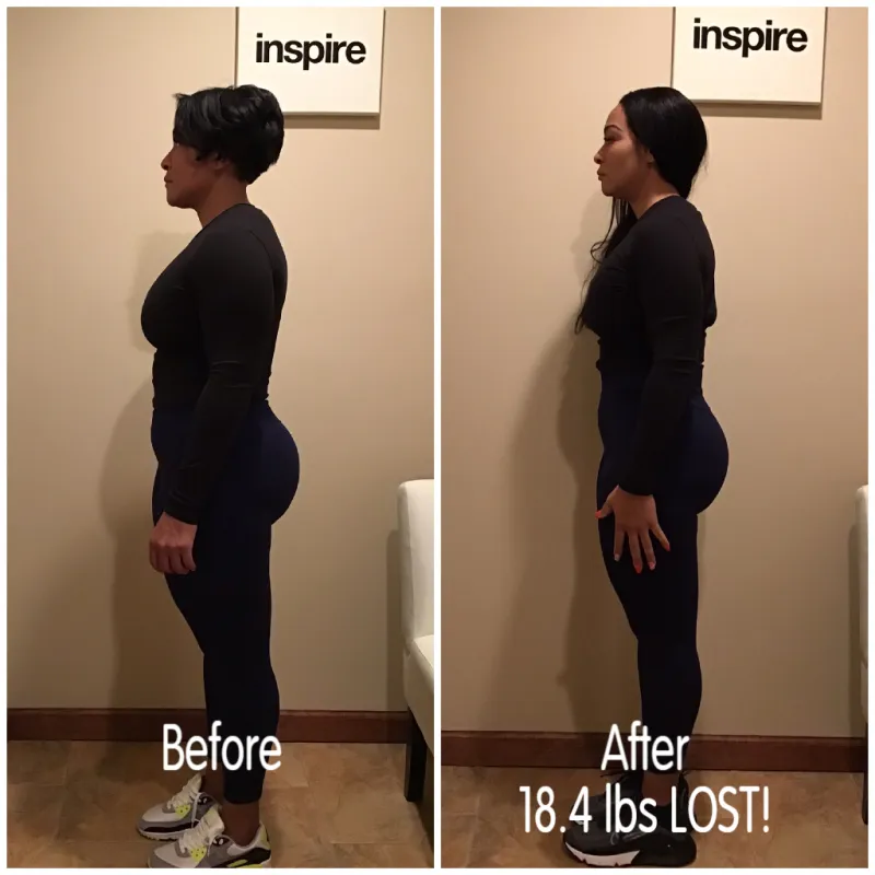 Go Figure Health client before and after — 18.4 lbs lost