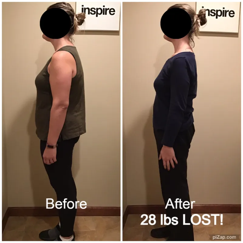 Go Figure Health client before and after — 28 lbs lost