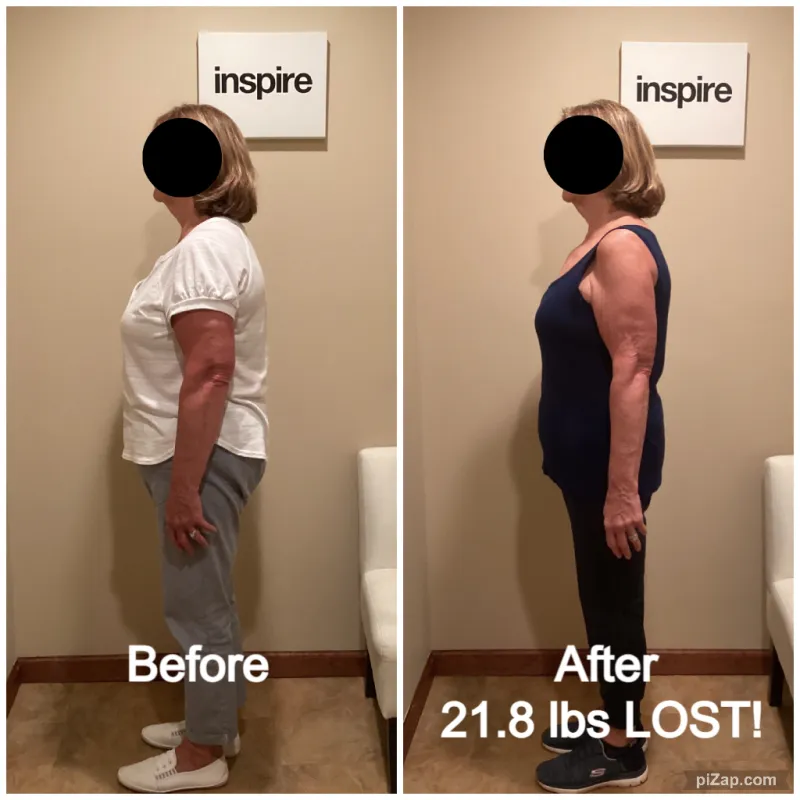 Go Figure Health client before and after — 21.8 lbs lost