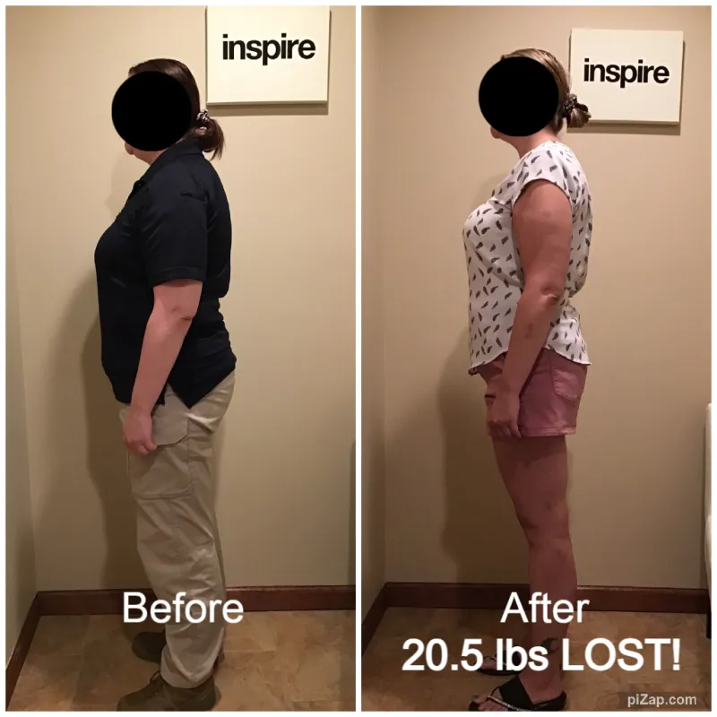 Go Figure Health client before and after — 20.5 lbs lost