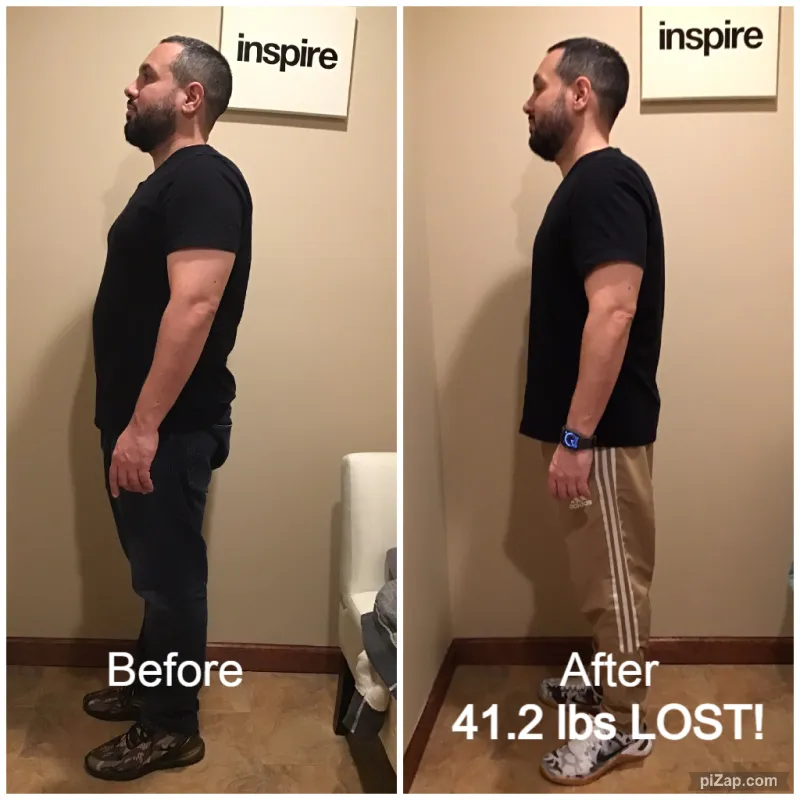 Go Figure Health client before and after — 41.2 lbs lost