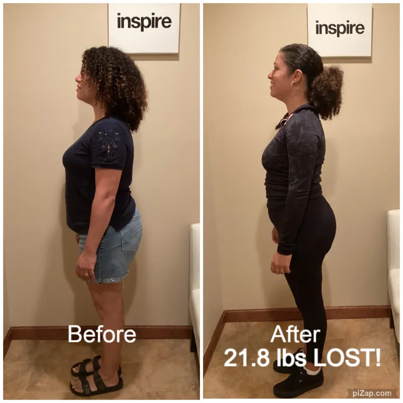 Go Figure Health client before and after — 21.8 lbs lost