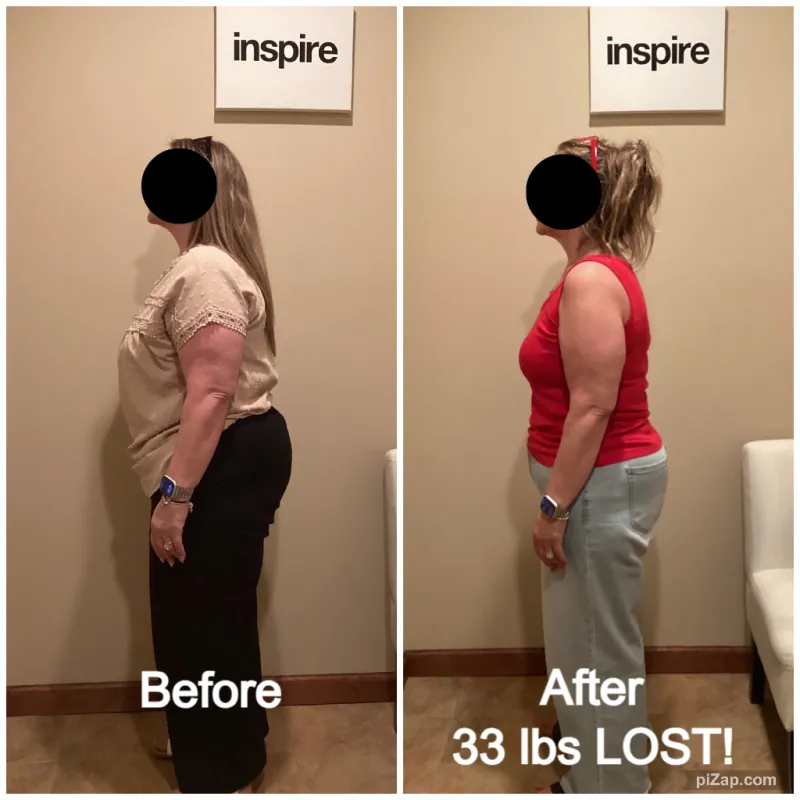 Go Figure Health client before and after — 33 lbs lost