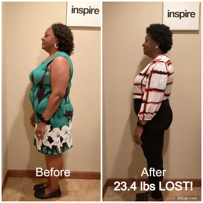 Go Figure Health client before and after — 23.4 lbs lost