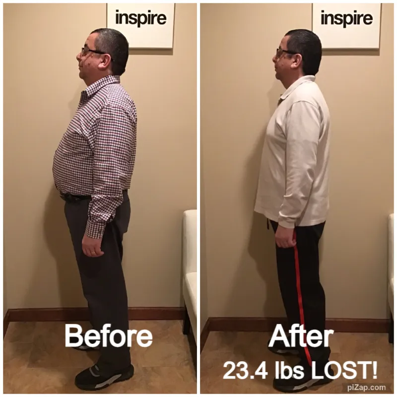 Go Figure Health client before and after — 23.4 lbs lost