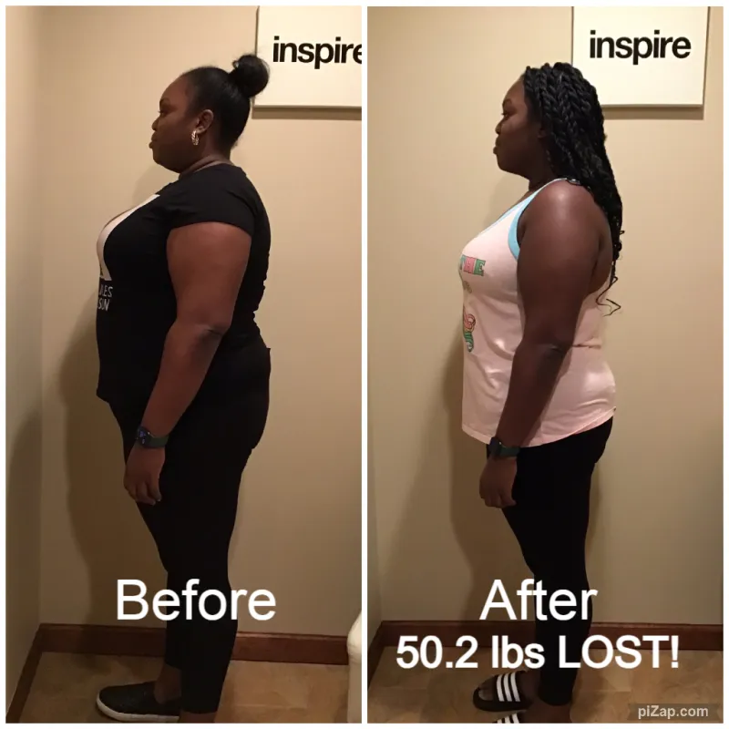 Go Figure Health client before and after — 50.2 lbs lost