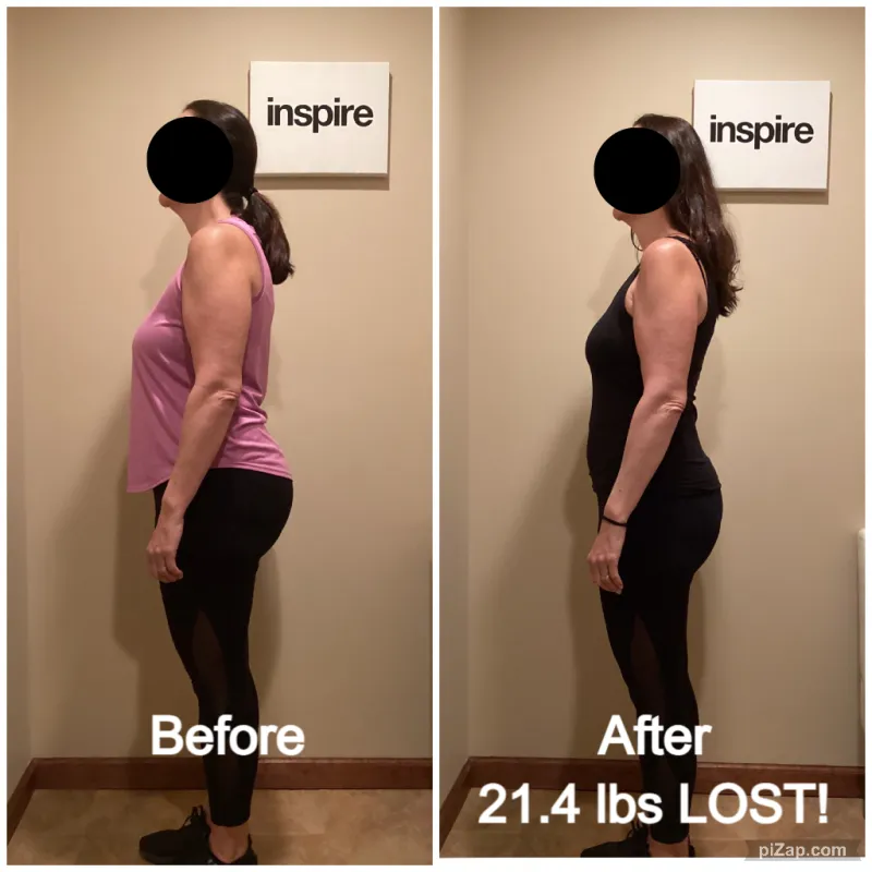Go Figure Health client before and after — 21.4 lbs lost