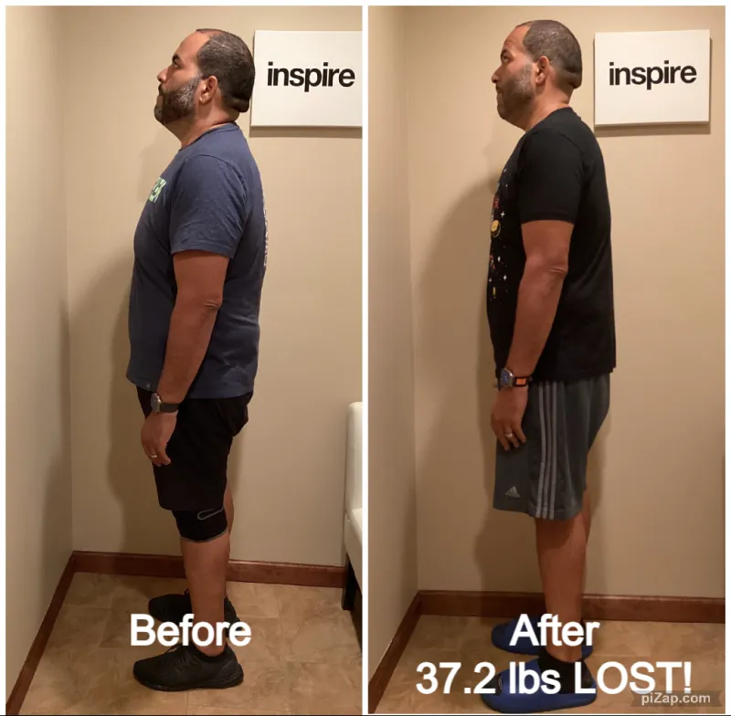 Go Figure Health client before and after — 37.2 lbs lost