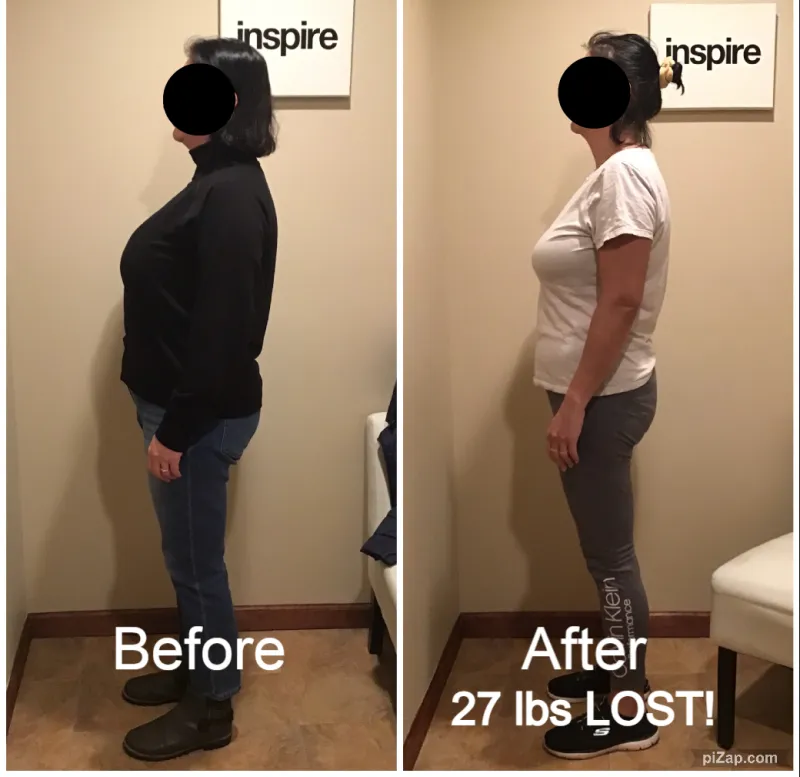 Go Figure Health client before and after — 27 lbs lost