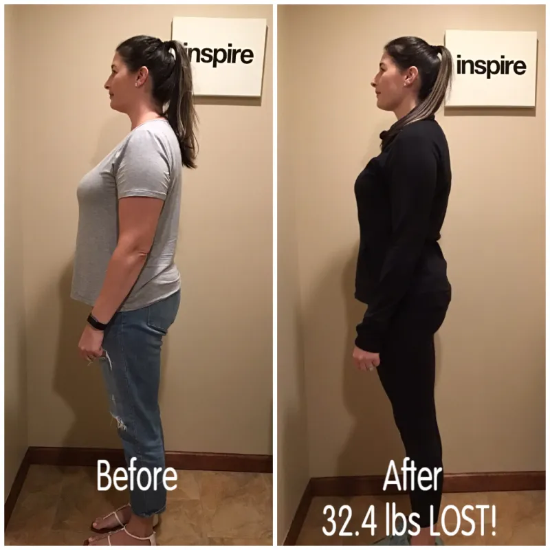 Go Figure Health client before and after — 32.4 lbs lost