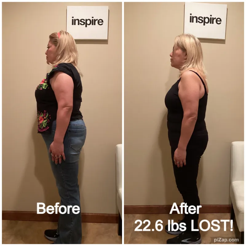 Go Figure Health client before and after — 22.6 lbs lost