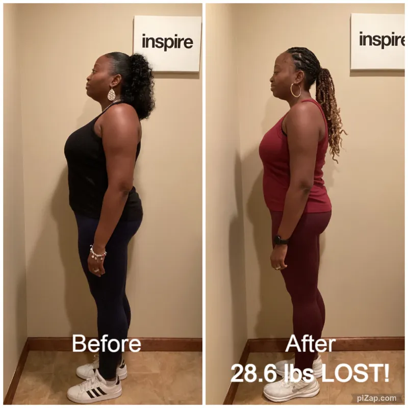 Go Figure Health client before and after — 28.6 lbs lost