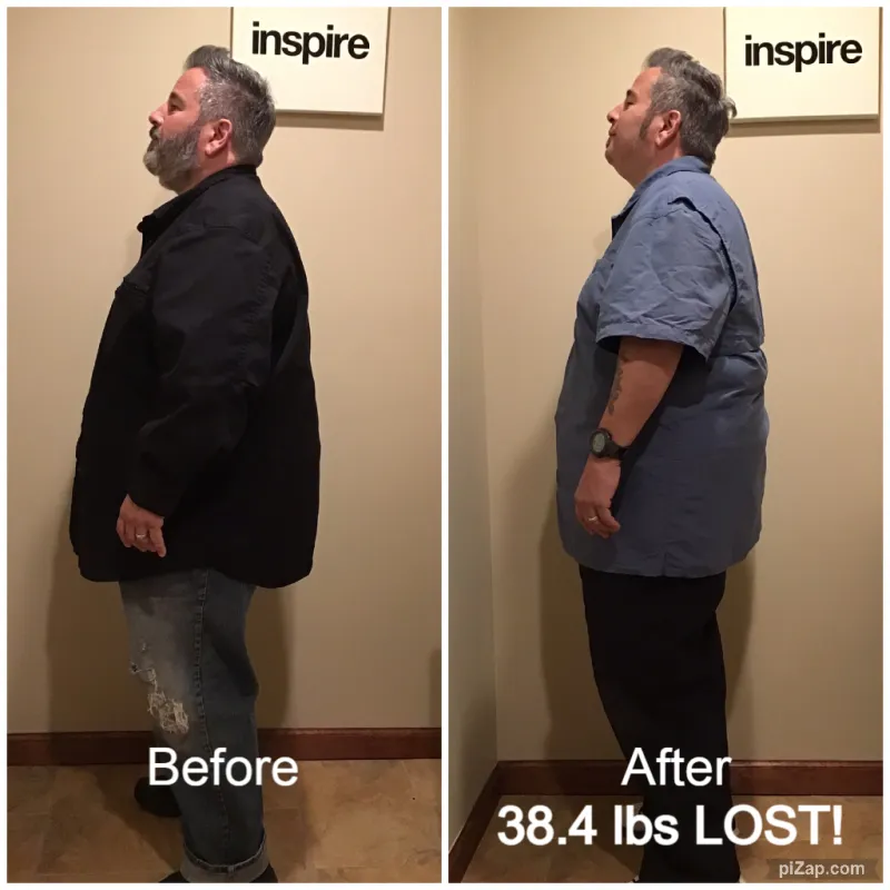 Go Figure Health client before and after — 38.4 lbs lost