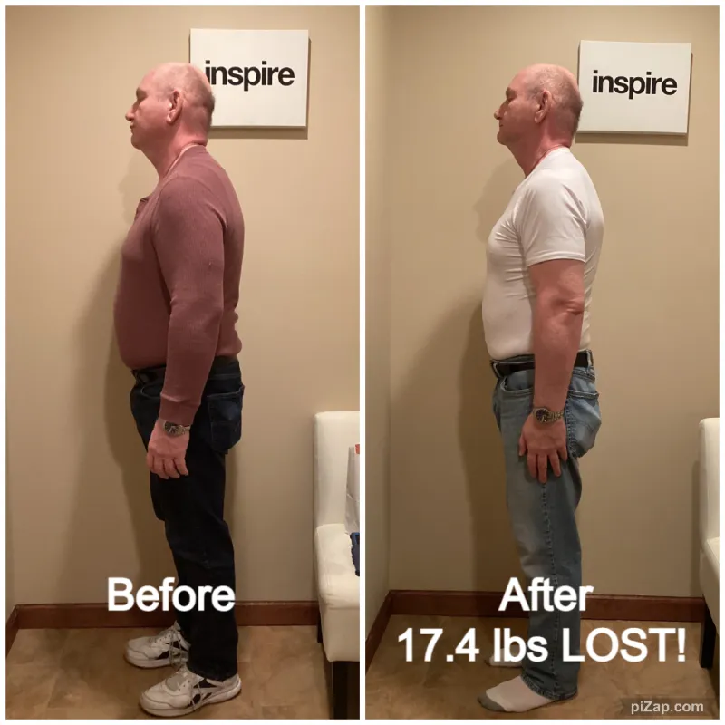 Go Figure Health client before and after — 17.4 lbs lost