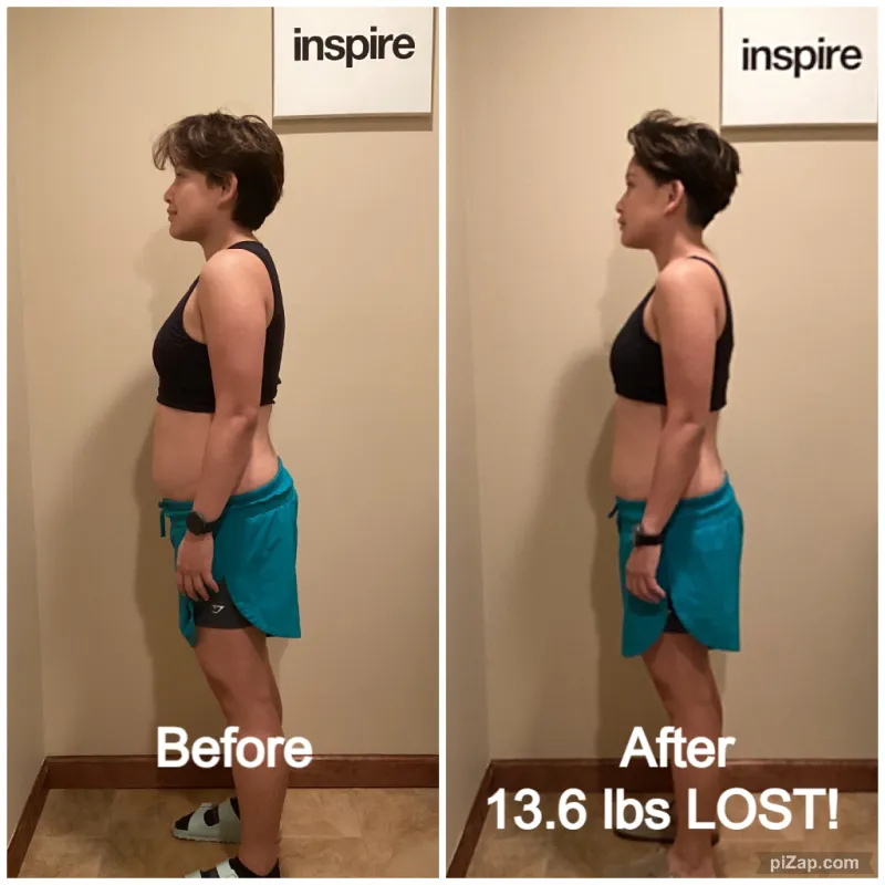 Go Figure Health client before and after — 13.6 lbs lost
