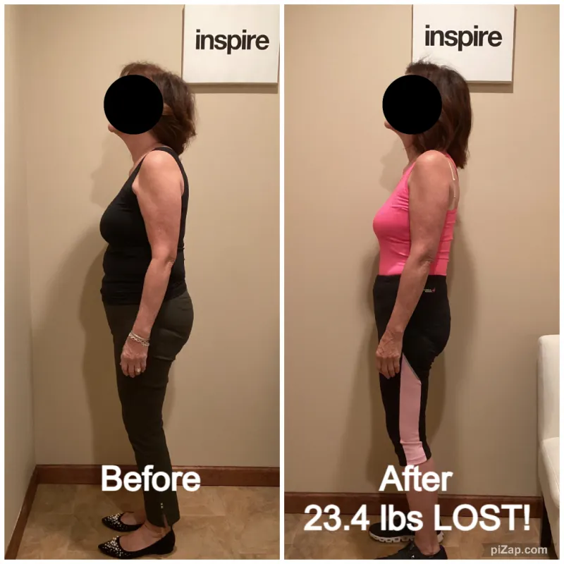 Go Figure Health client before and after — 23.4 lbs lost