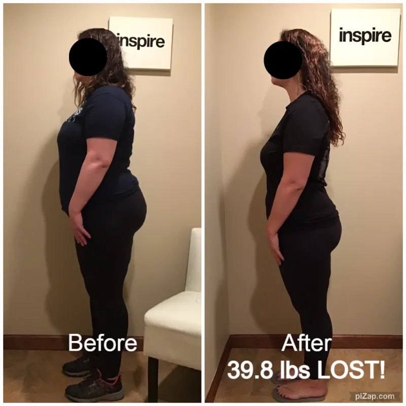 Go Figure Health client before and after — 39.8 lbs lost