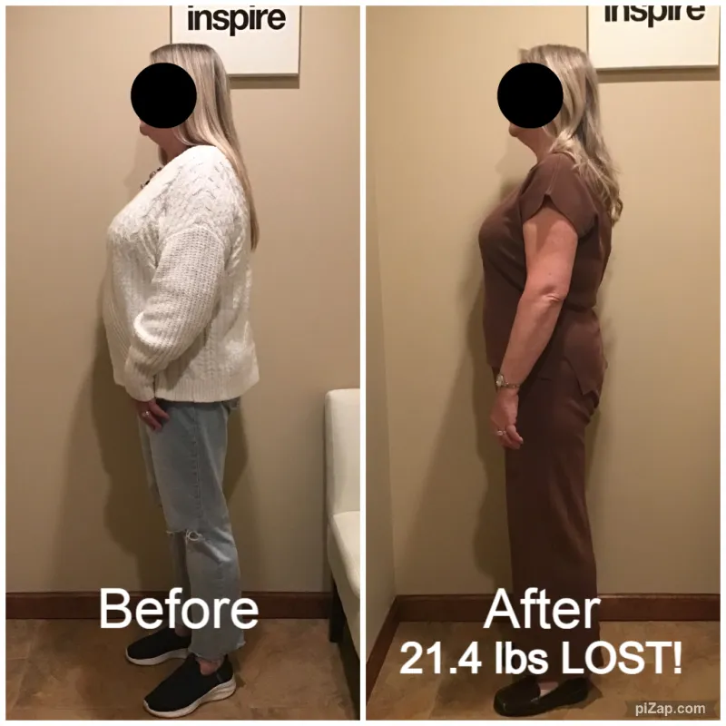 Go Figure Health client before and after — 21.4 lbs lost