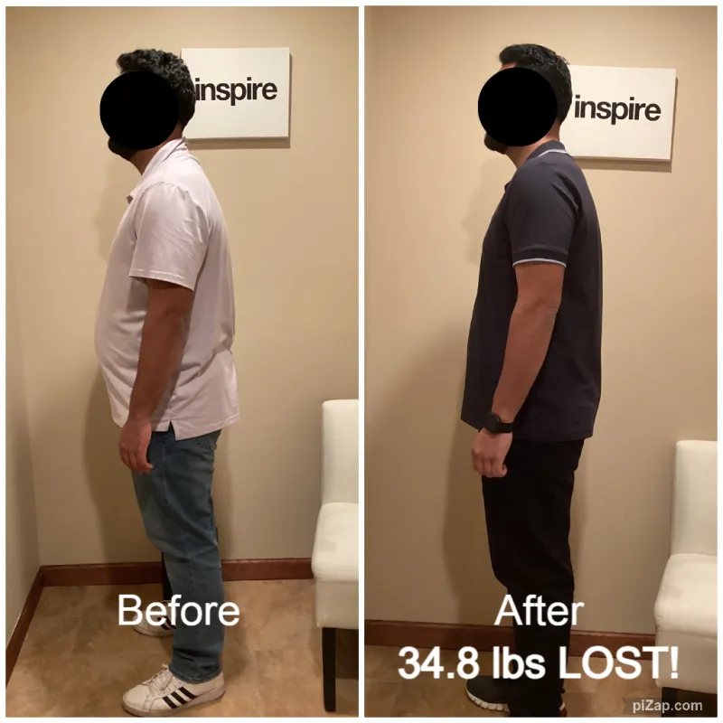 Go Figure Health client before and after — 34.8 lbs lost