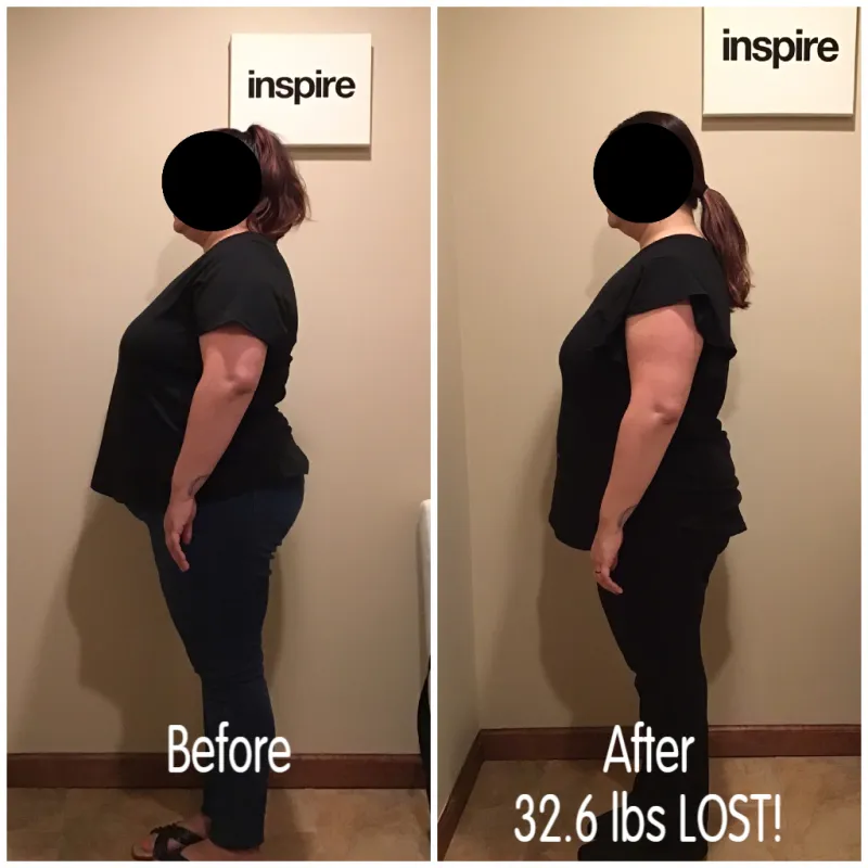 Go Figure Health client before and after — 32.6 lbs lost