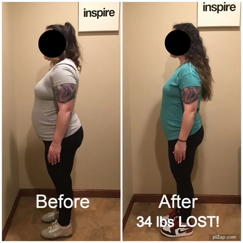 Go Figure Health client before and after — 34 lbs lost