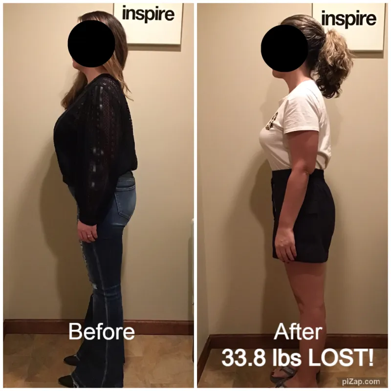 Go Figure Health client before and after — 33.8 lbs lost