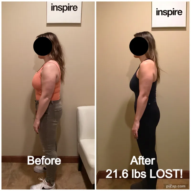 Go Figure Health client before and after — 21.6 lbs lost