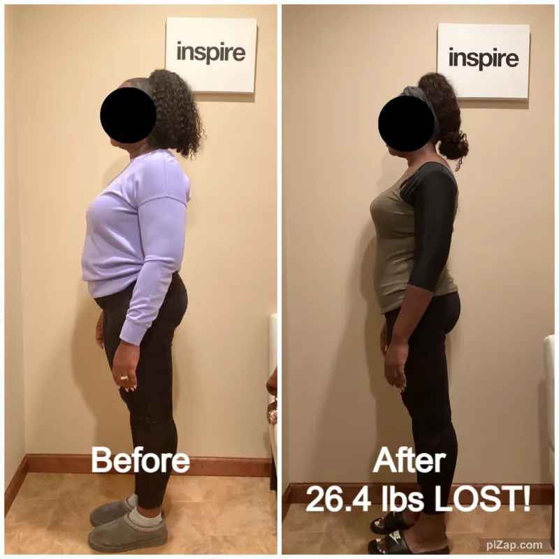 Go Figure Health client before and after — 26.4 lbs lost