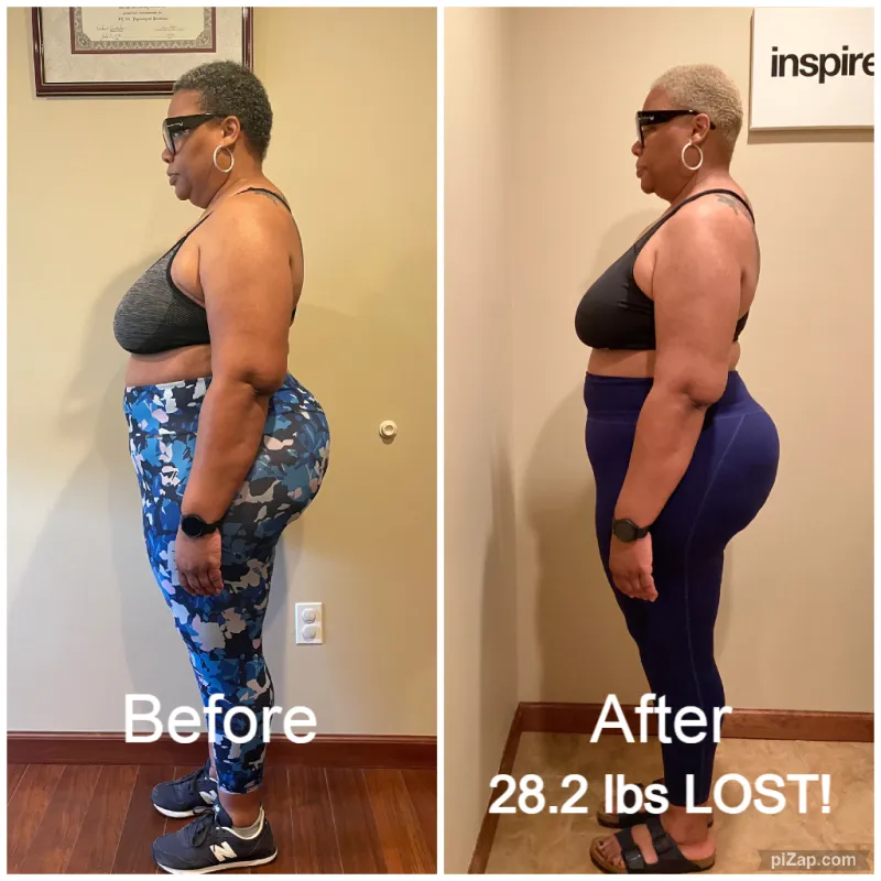 Go Figure Health client before and after — 28.2 lbs lost