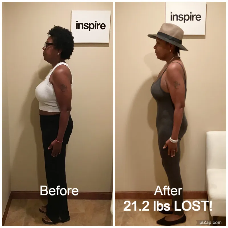 Go Figure Health client before and after — 21.2 lbs lost